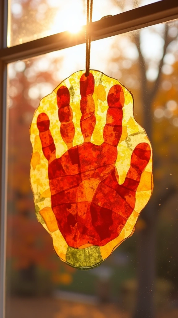 Tissue Paper Handprint Pumpkin Suncatcher