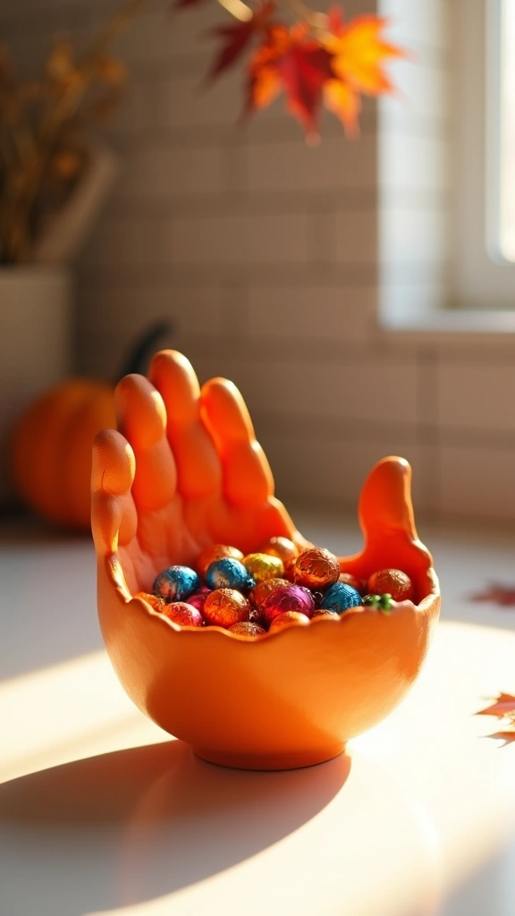 Air-Dry Clay Handprint Pumpkin Bowl