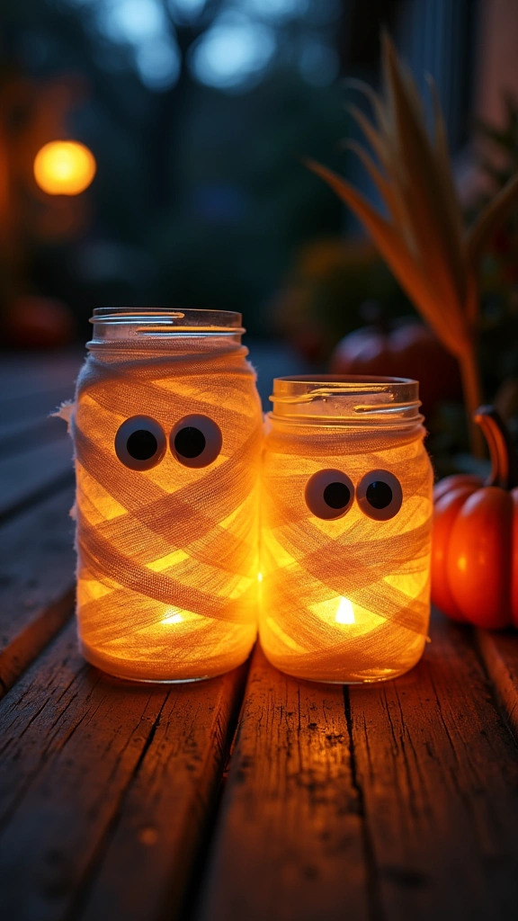 Glowing Mason Jar Mummies