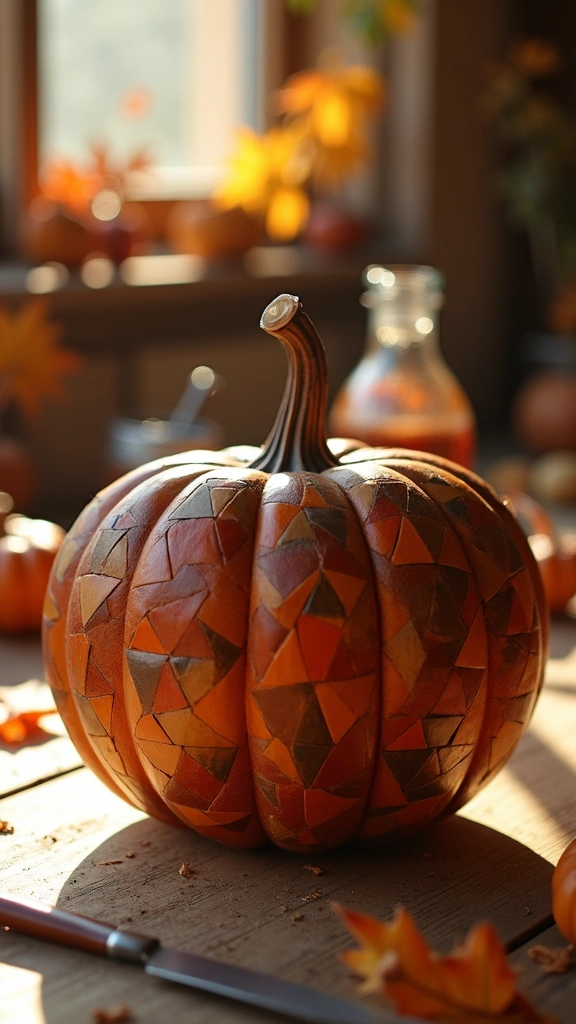 Geometric Wooden Mosaic Pumpkins