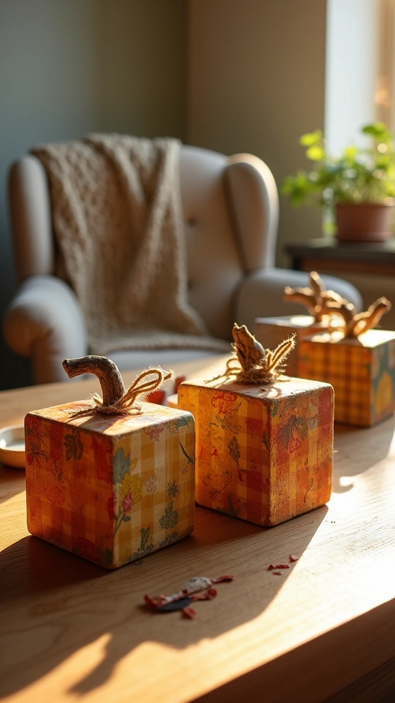 Decoupage Wood Block Pumpkins