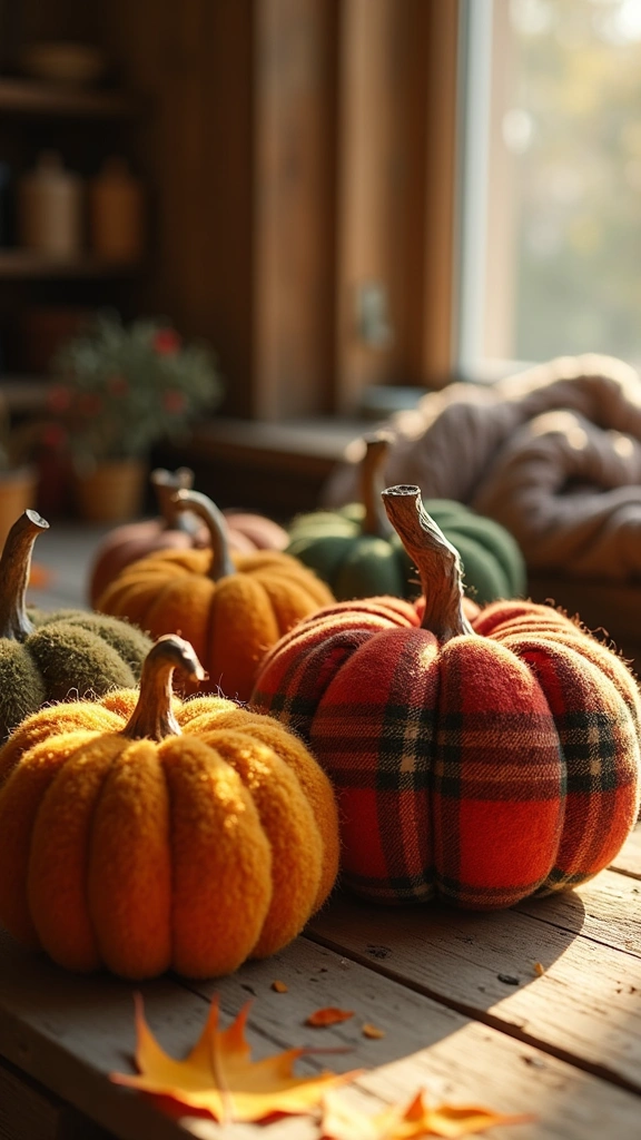Cozy Plaid Fabric Plush Pumpkins
