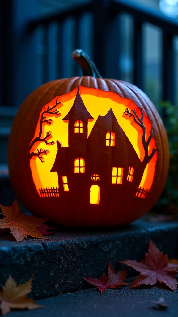 Spooky Haunted House Silhouette Stencil