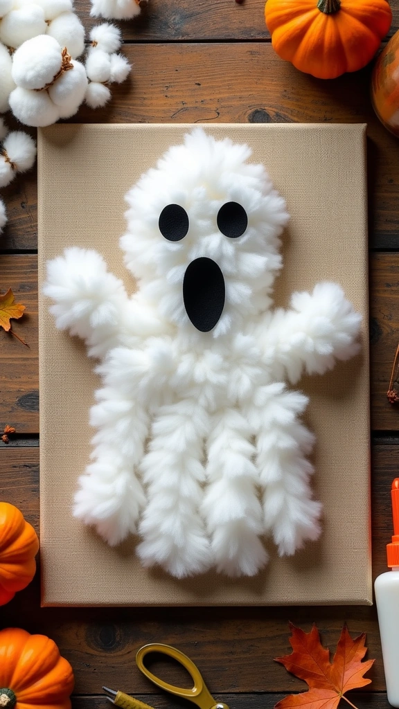 Cotton Ball Ghost Handprint Canvas