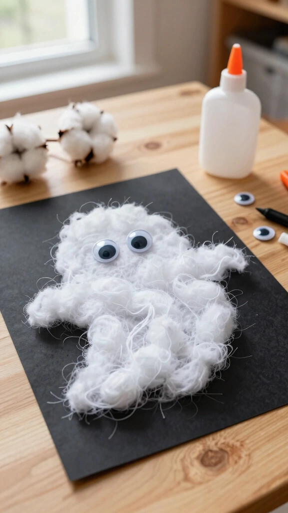 Fluffy Cotton Ball Ghosts