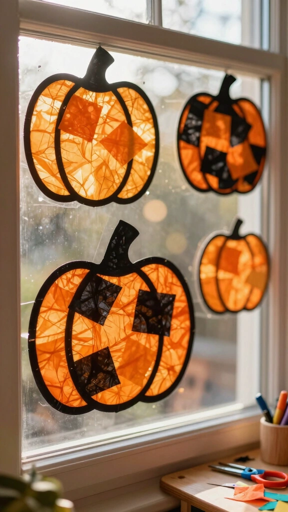Tissue Paper Pumpkin Suncatchers