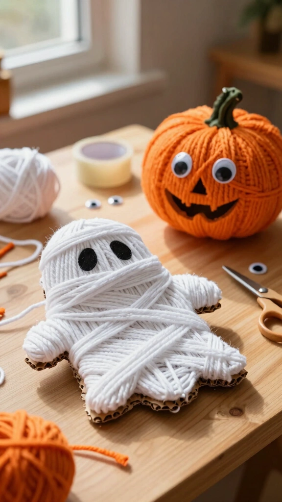 Easy Cardboard Yarn Mummies
