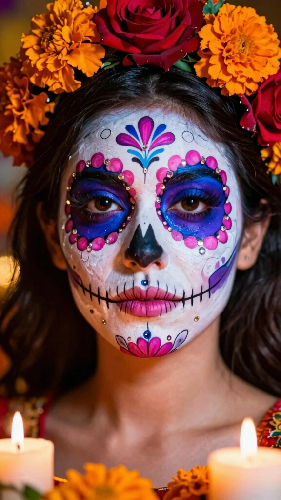 Floral Painted Sugar Skull Makeup