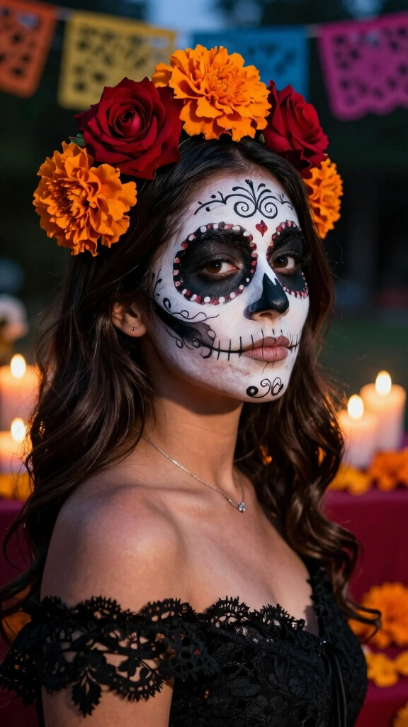 Elegant Half-Face Sugar Skull Makeup