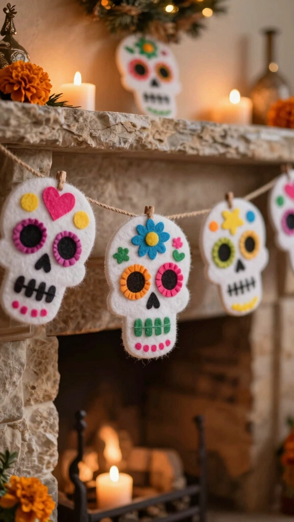 Colorful Felt Sugar Skull Garland