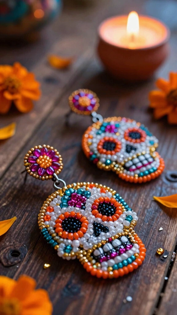Hand-Beaded Sugar Skull Jewelry