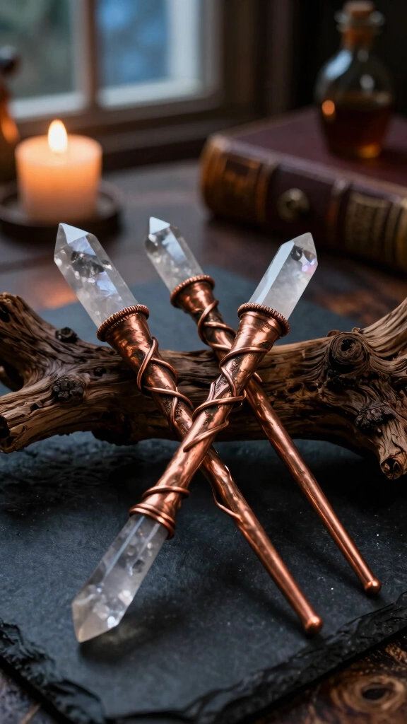 Copper Electroplated Crystal Wands