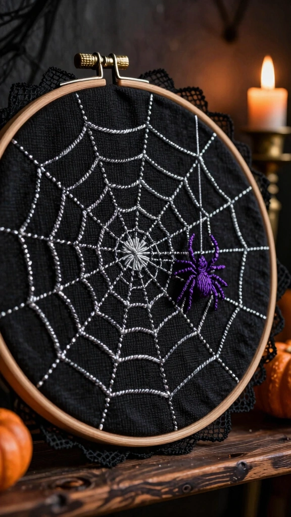 Embroidered Spiderweb Wall Art