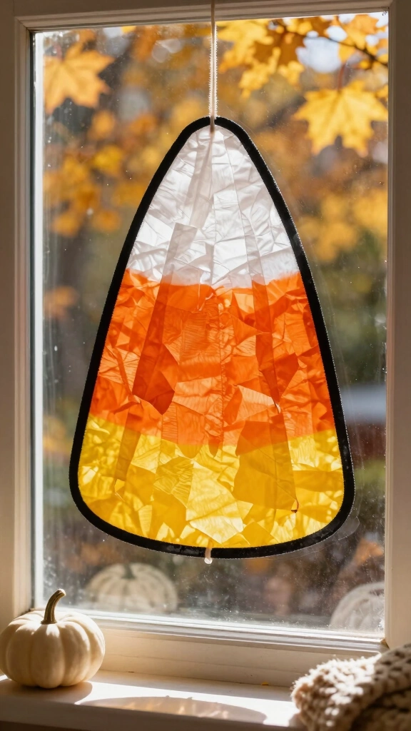 Crepe Paper Candy Corn Suncatchers
