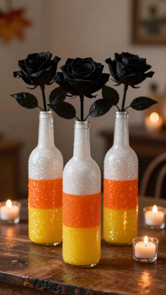 Glittery Candy Corn Wine Bottle Vases