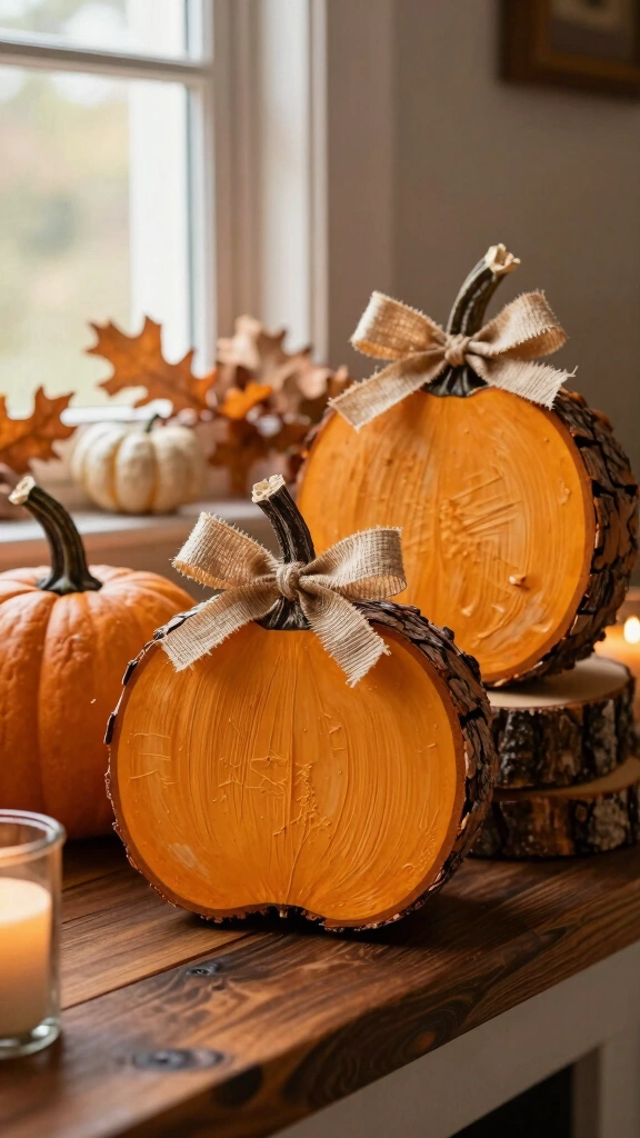 Rustic Wood Slice Pumpkins