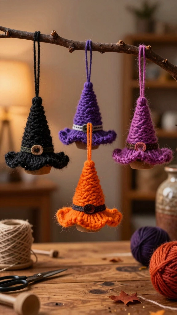 Yarn-Wrapped Witch Hat Ornaments