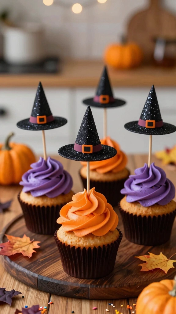 Glittery Witch Hat Cupcake Toppers
