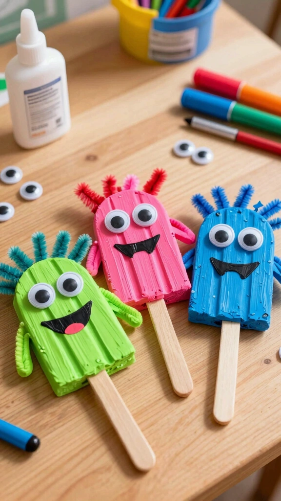 Colorful Popsicle Stick Monsters