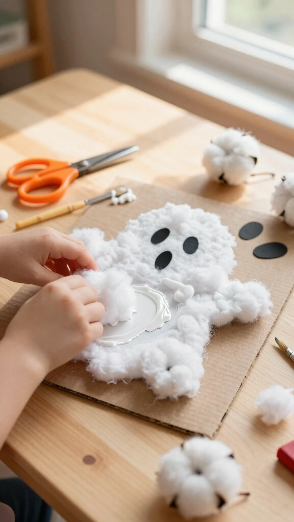 Fluffy Cotton Ball Ghosts