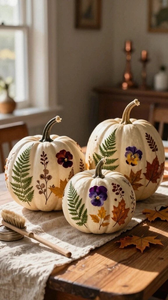 Pressed Flower Decoupage Pumpkins