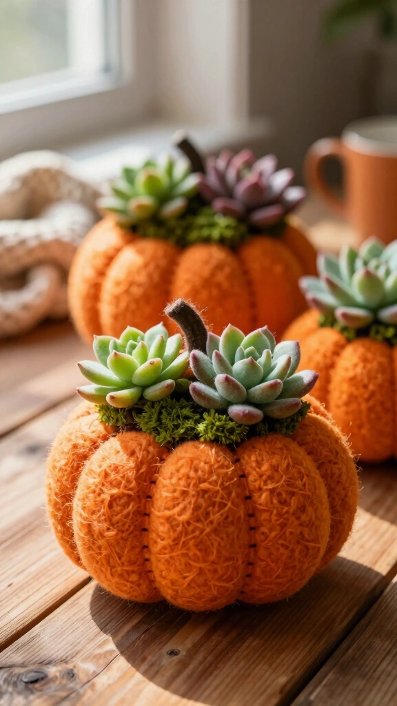 Felt Pumpkin Succulent Planters