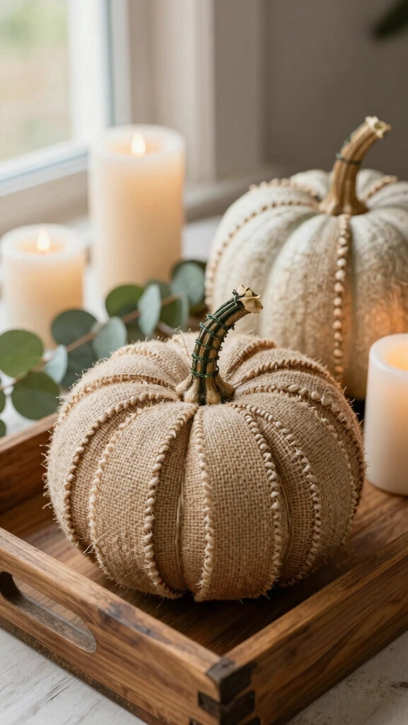 Farmhouse Burlap Ribbon Pumpkins