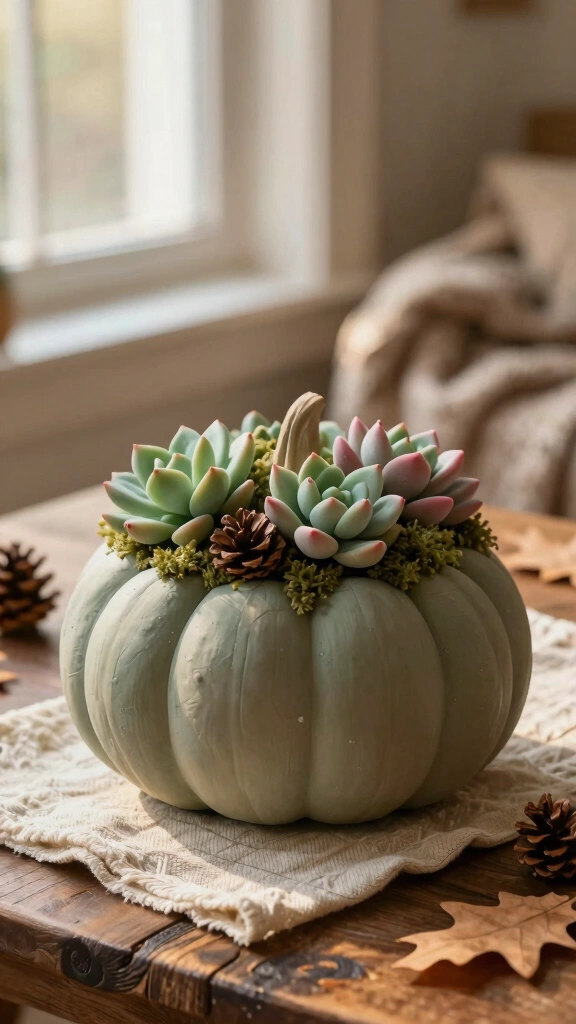 Succulent-Topped Clay Pumpkins
