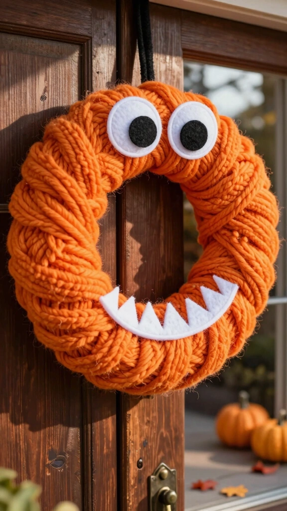 Yarn-Wrapped Monster Wreath