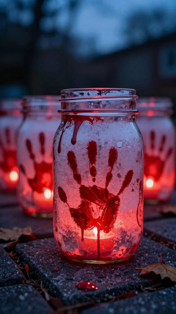 Bloody Handprint Mason Jars