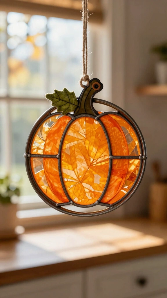 Mason Jar Lid Pumpkin Suncatcher