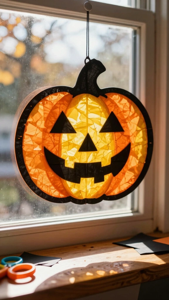 Black Scratch Art Pumpkin Suncatcher