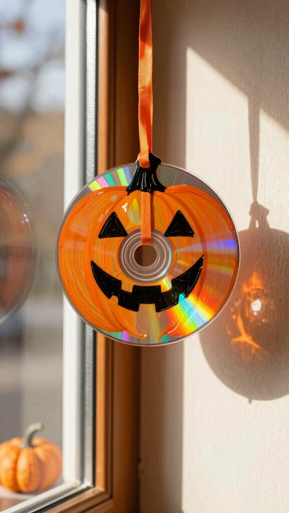 CD Upcycled Pumpkin Suncatcher