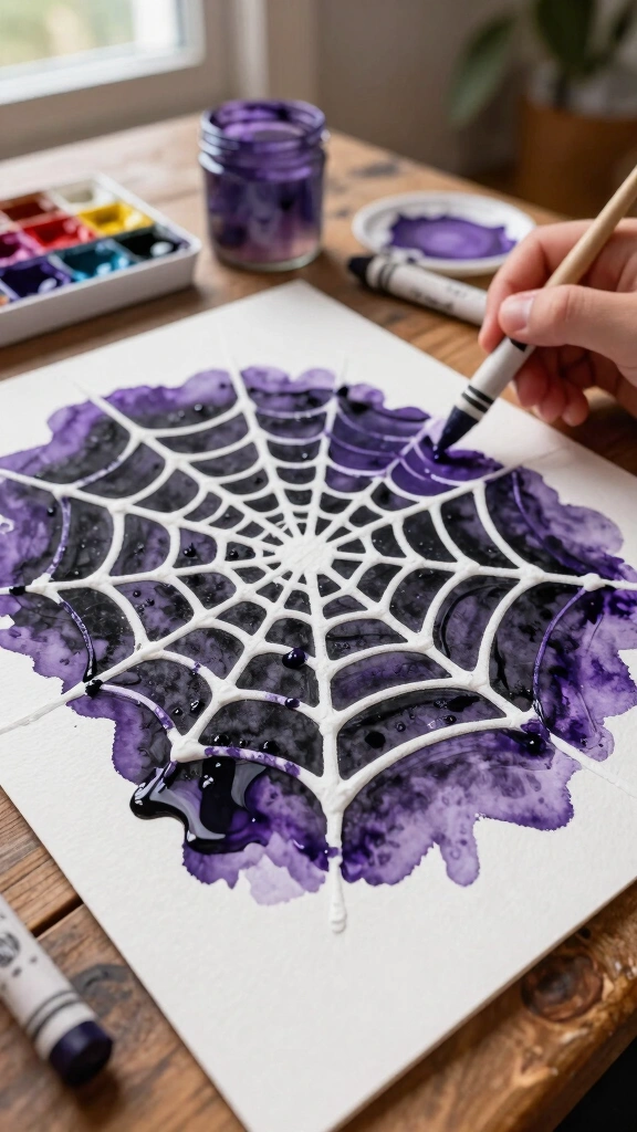 Watercolor Resist Spiderwebs