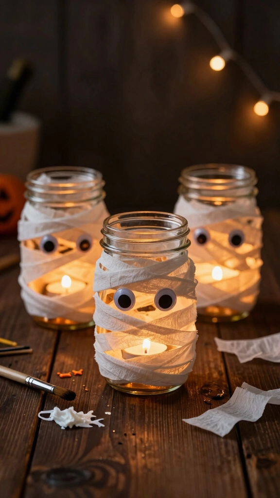 Mason Jar Mummy Lanterns
