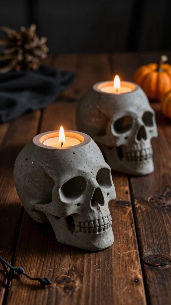 Concrete Skull Candle Holders