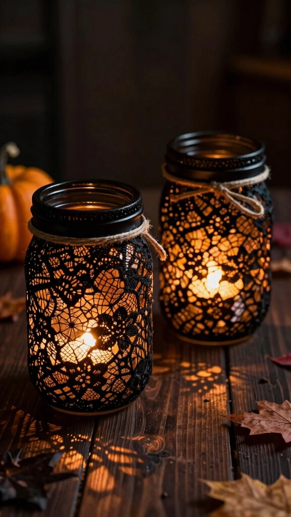 Black Lace Mason Jar Lanterns