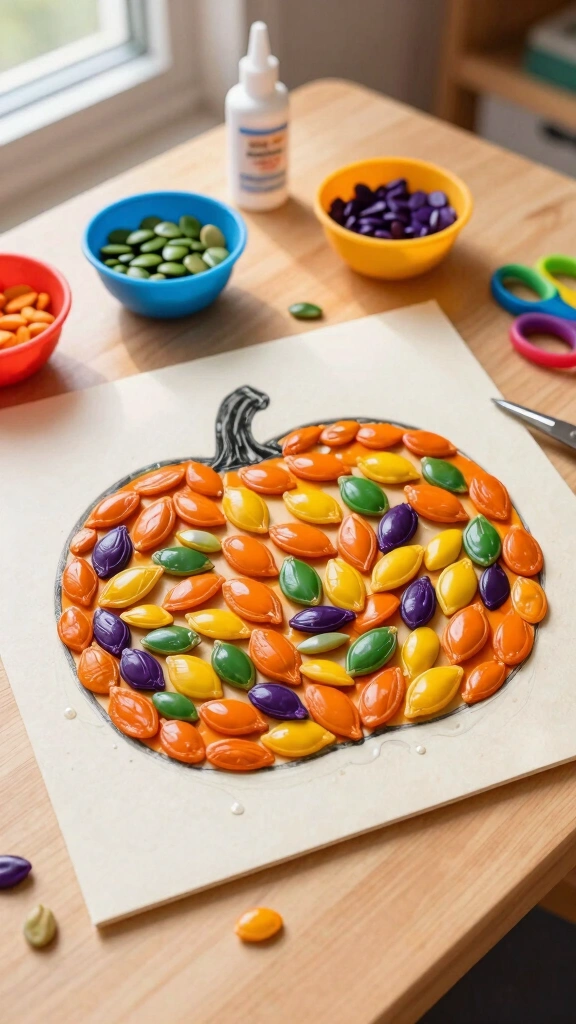 Dyed Pumpkin Seed Mosaic Art
