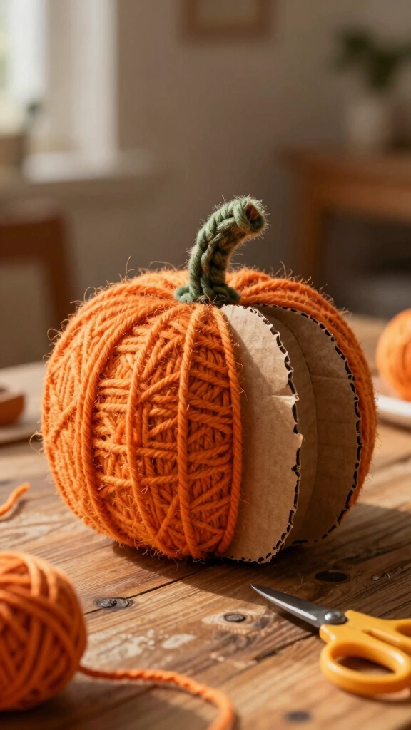 Fine-Motor Yarn-Wrapped Pumpkins