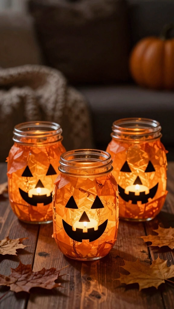 Upcycled Mason Jar Pumpkin Lanterns