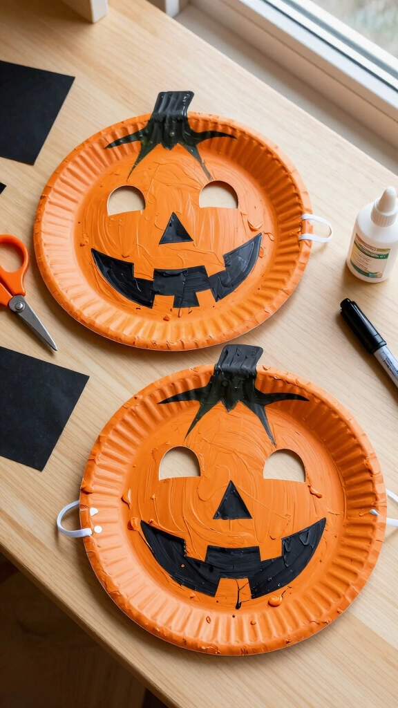 Wearable Paper Plate Pumpkin Masks