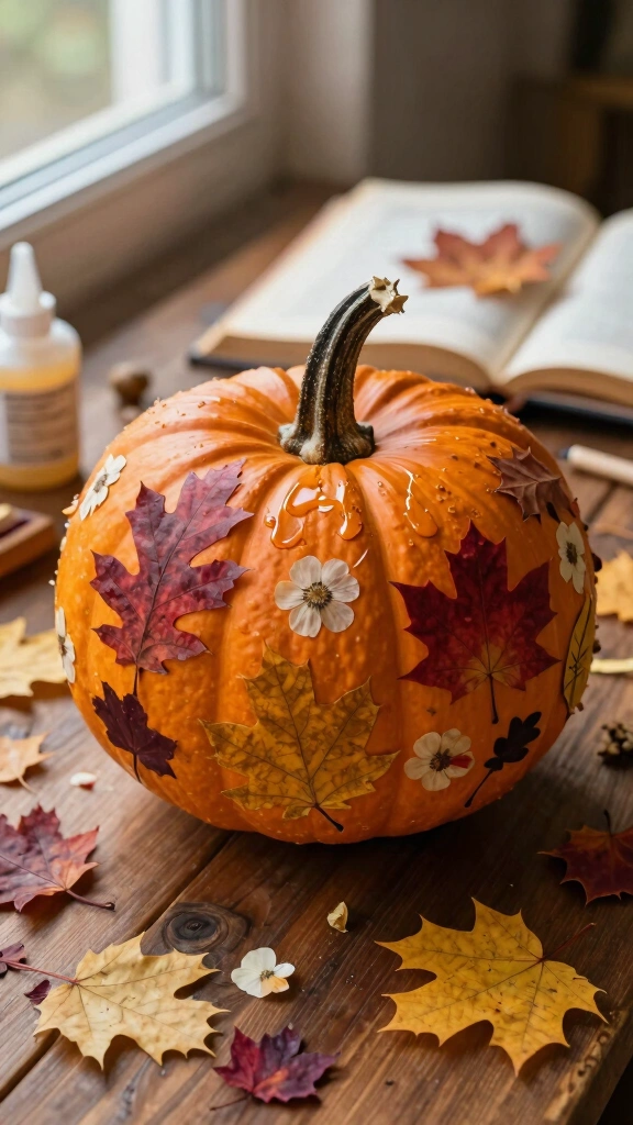 Nature-Collage Pressed Leaf Pumpkins