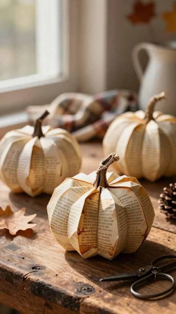 Upcycled Book Page Origami Pumpkins