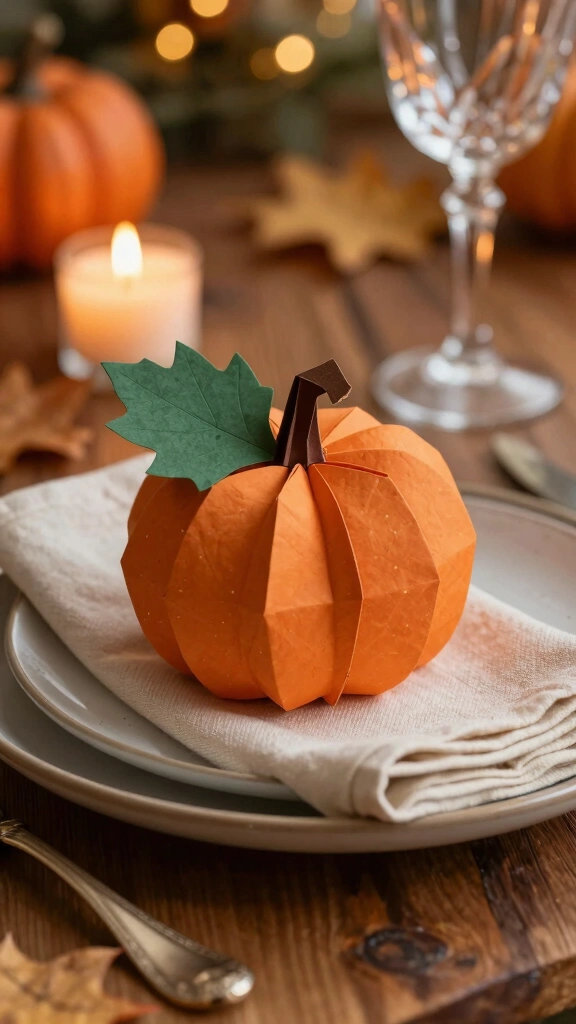 Origami Pumpkin Thanksgiving Place Cards