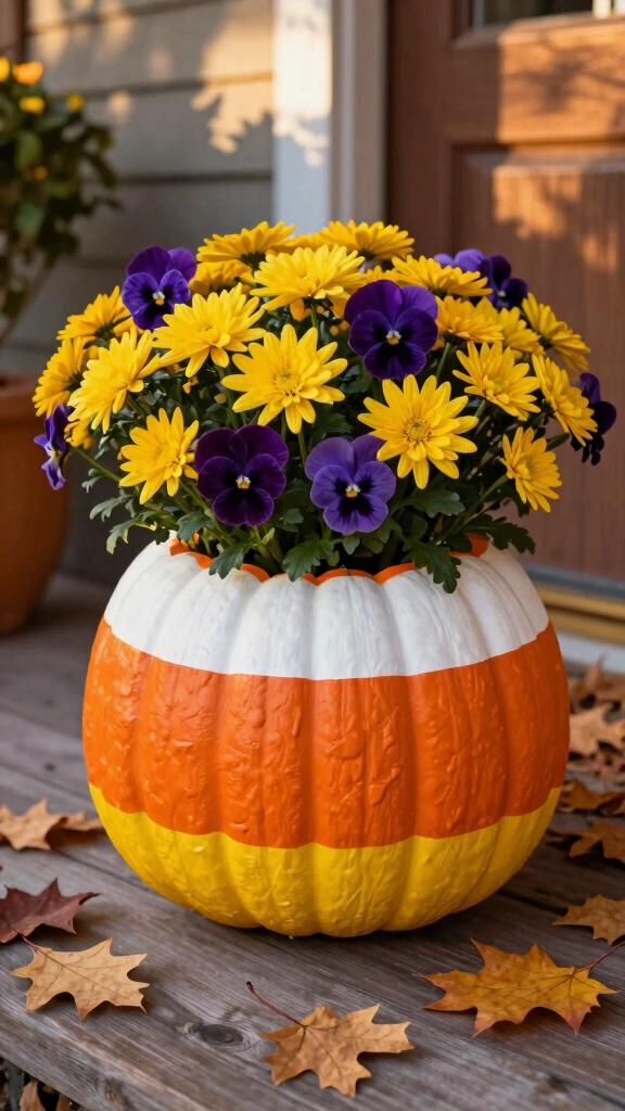 Painted Candy Corn Flower Pot