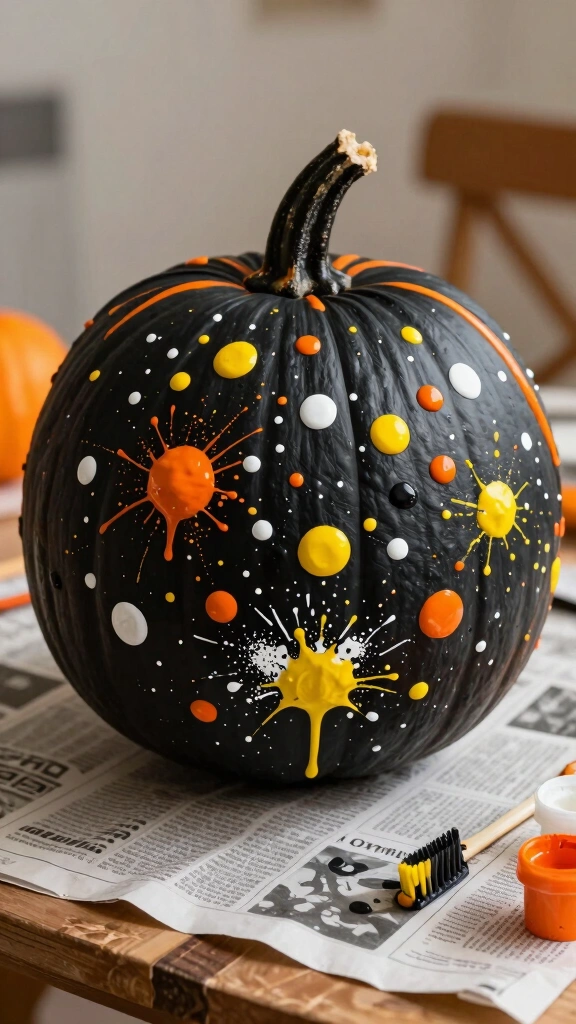 Splatter Painted Candy Corn Pumpkin