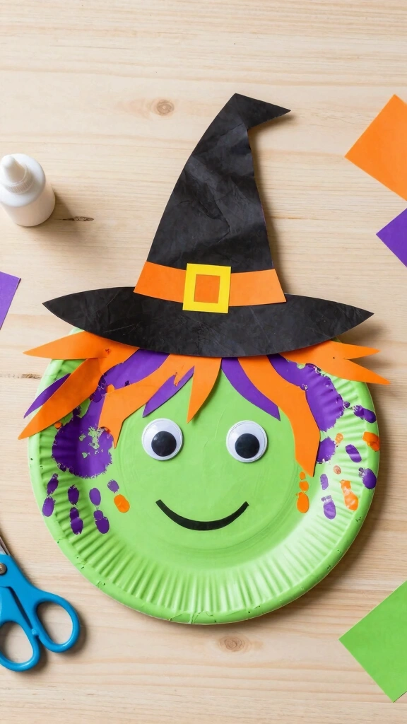 Paper Plate Witch with Handprint Hair