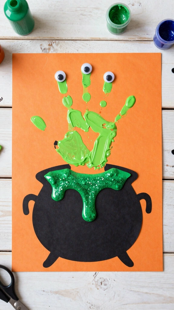 Spooky Cauldron and Witch Handprint