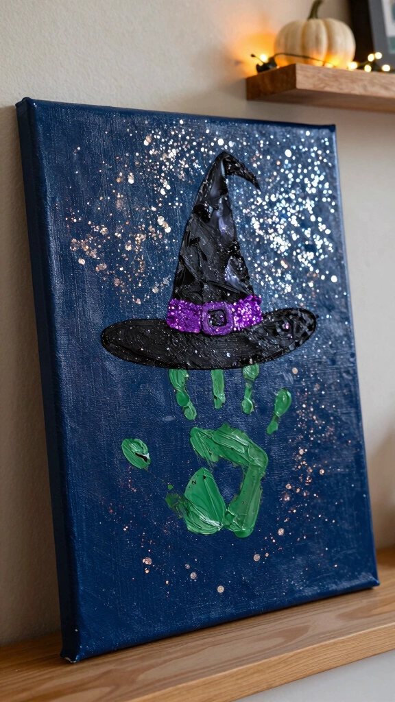 Glittery Night Sky Witch Handprint
