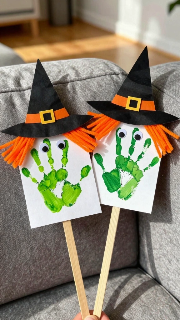 Witch Handprint Puppets